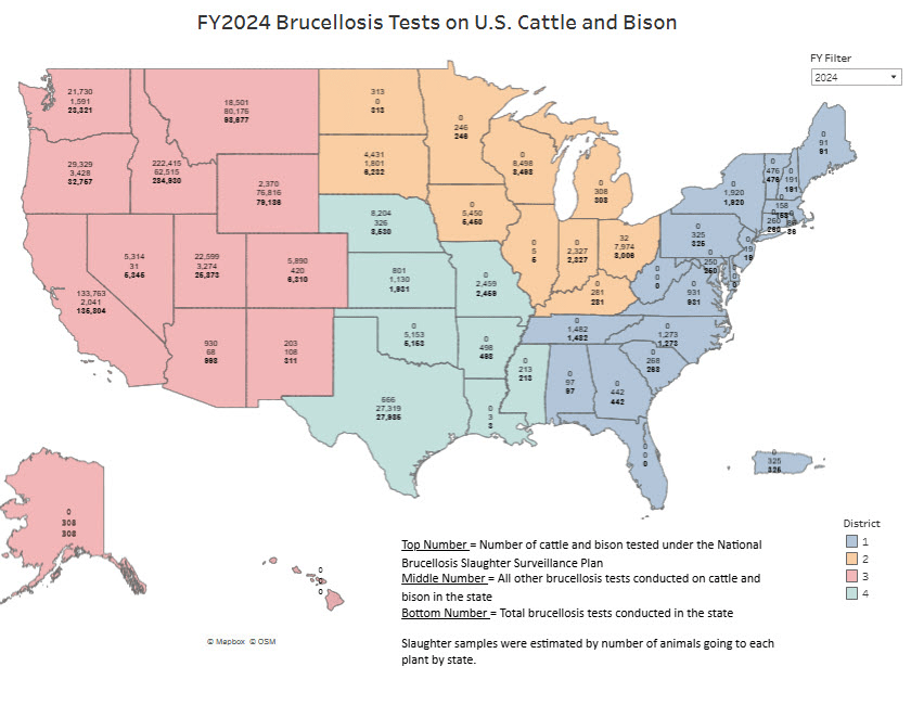 map of brucellosis tests on US cattle