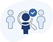 Icon illustration of three candidates side-by-side with a magnifying glass and checkmark over the center candidate.