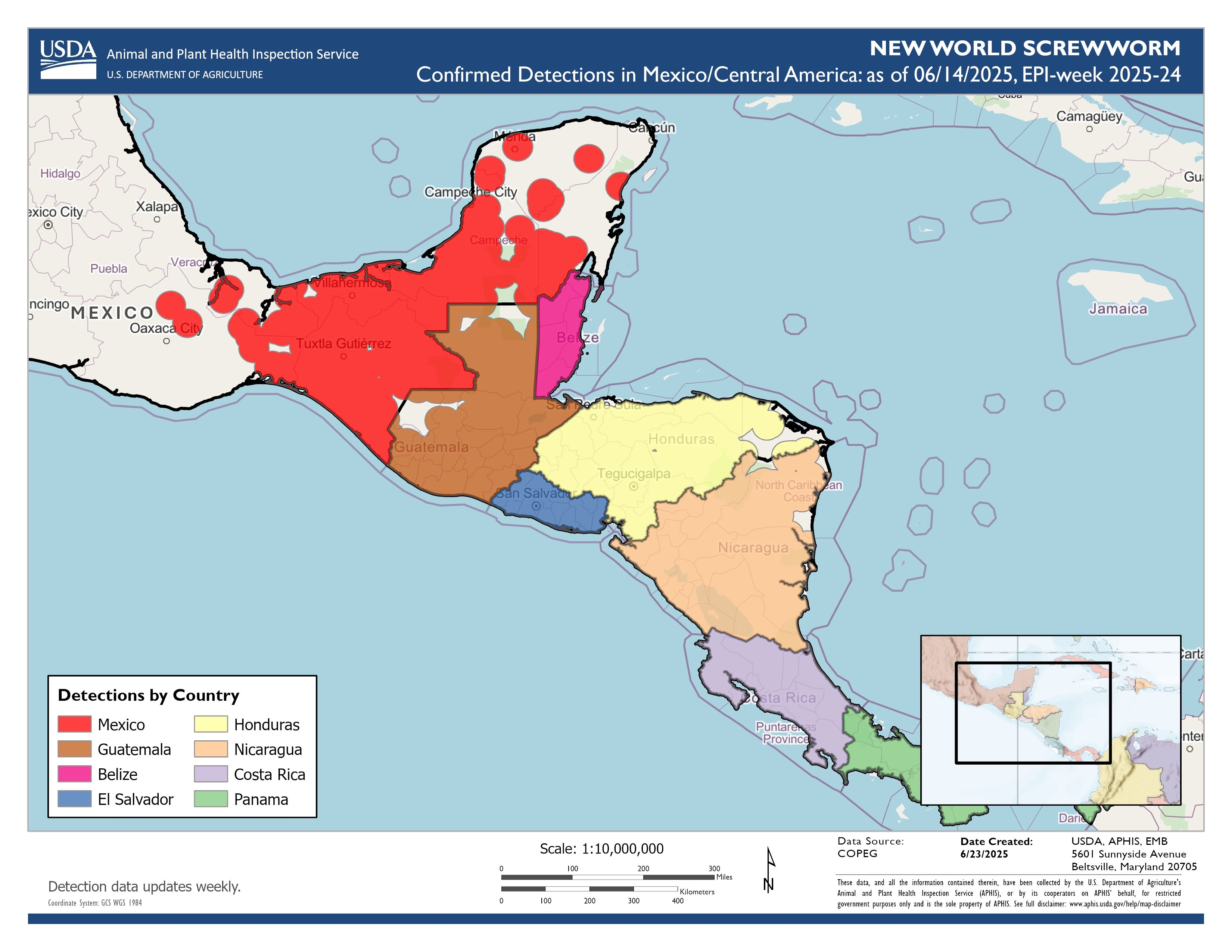 New World Screwworm Map of Mexico and Central America