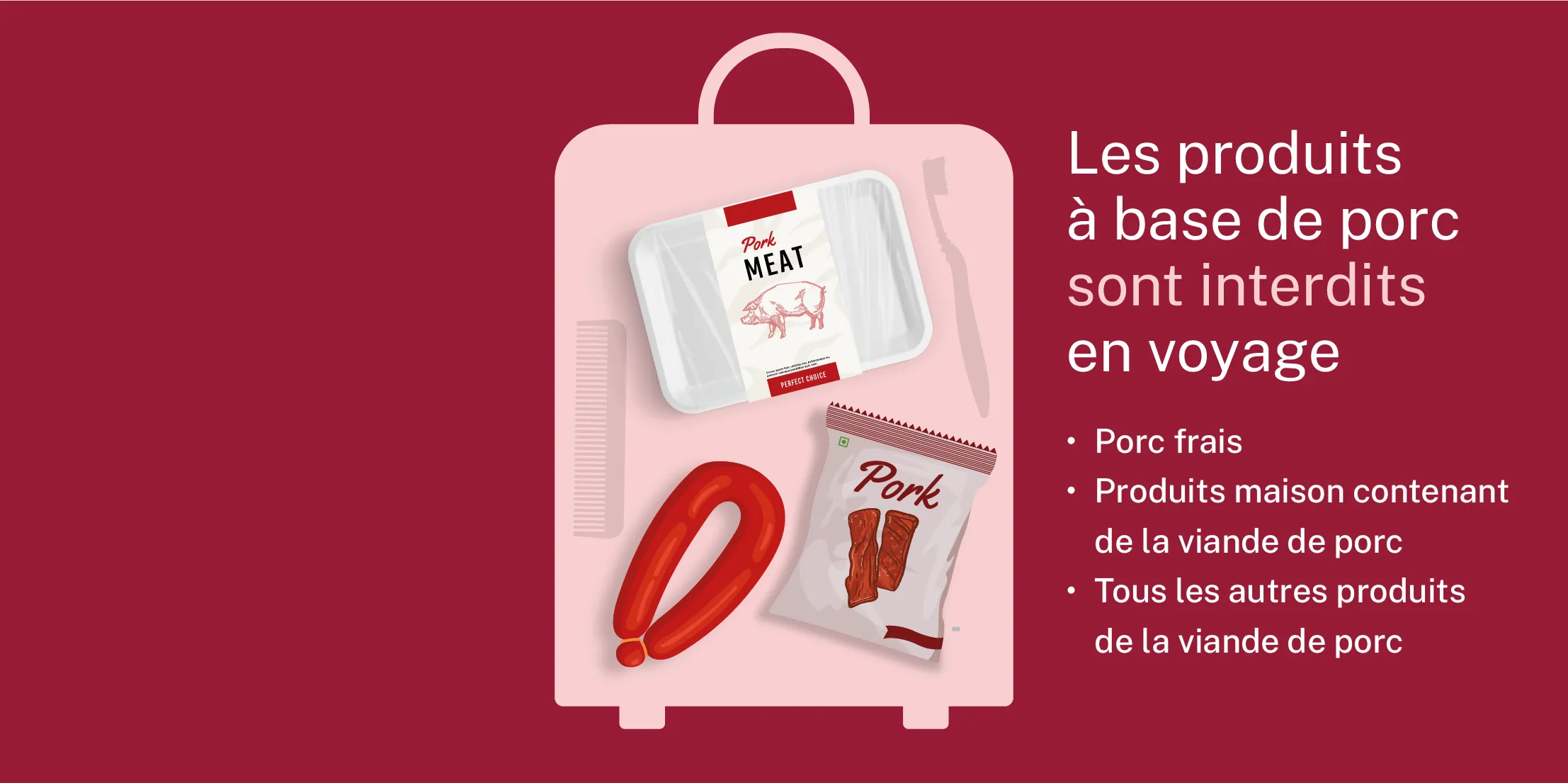cartoon of non-allowable pork products in a suitcase