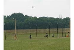 drone moving towards geese